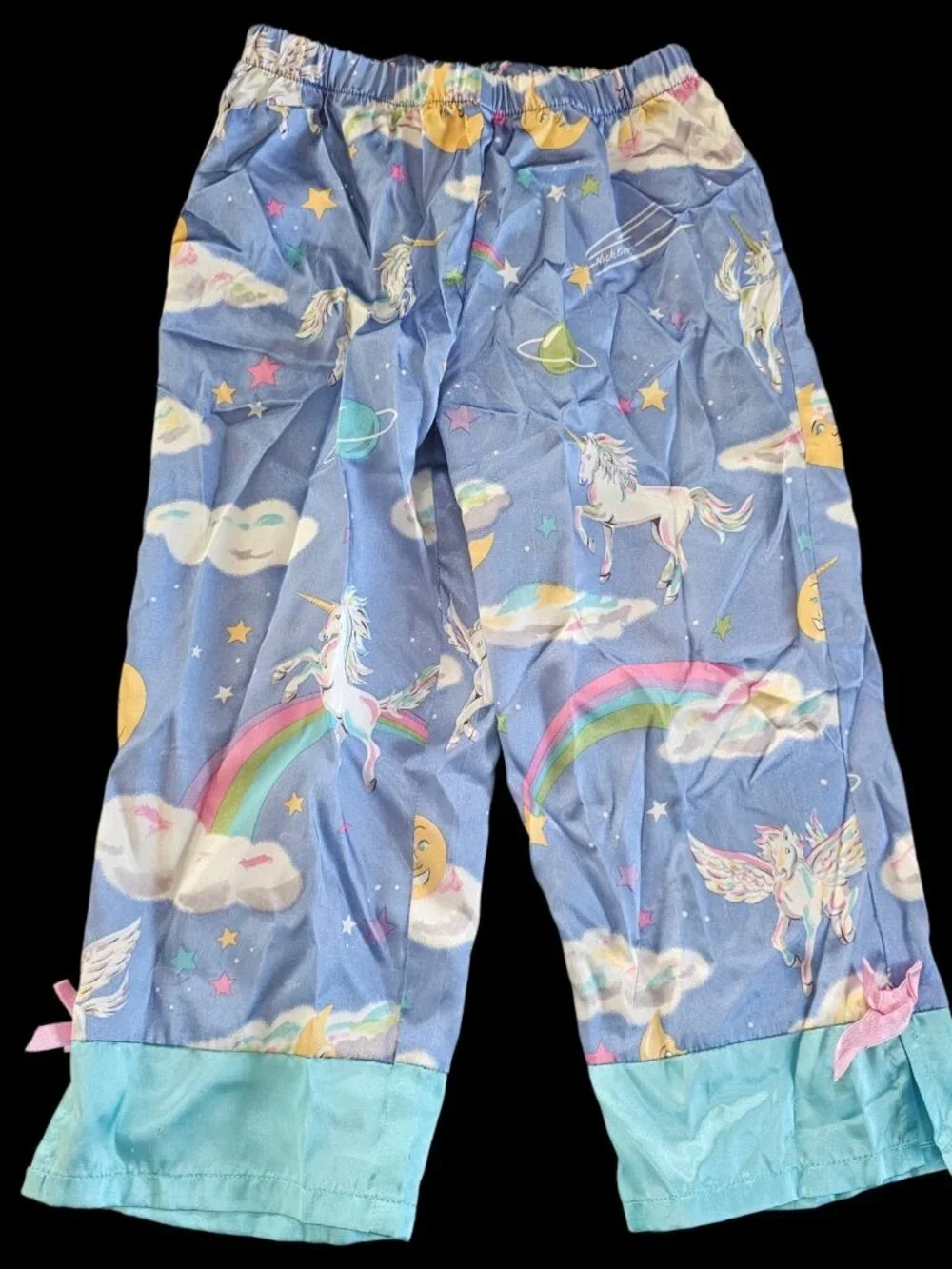 Y2K Nick & Nora Girls Unicorn Pajama Set 2 Piece‎ Sz 4/5 Satin VTG Blue Rainbow